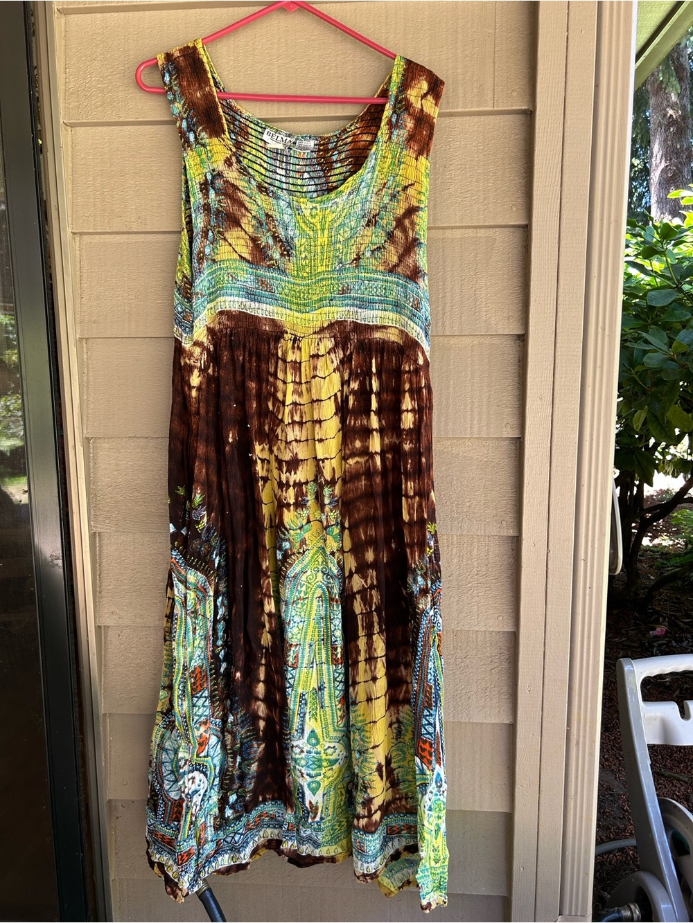 Belma NY Boho Tie-Dye Sleeveless Maxi Sundress- Brown & Yellow plus Sz